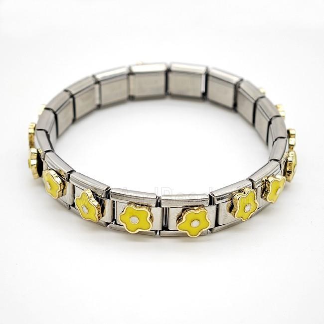 Raw Stainless Steel Module Bracelet Pave Resin Flower
