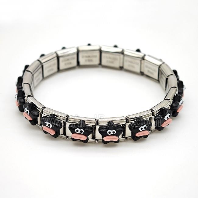 Raw Stainless Steel Module Bracelet Pave Resin Duck