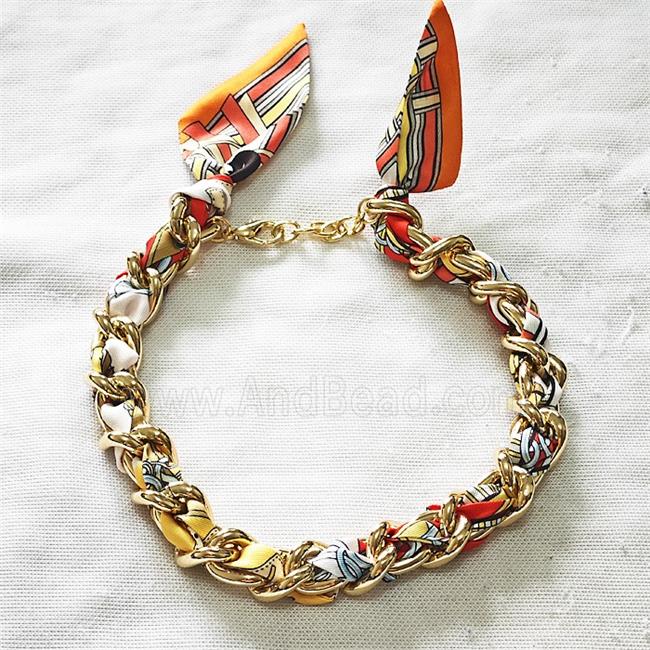 Polyester Fabric Alloy Necklace Chain