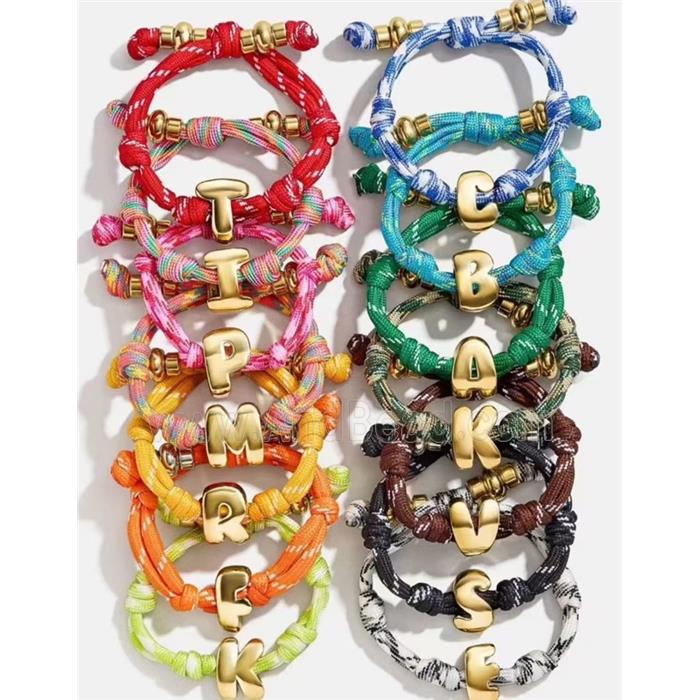 Nylon Cord Bracelet With Copper Letters Alphabet Mixed