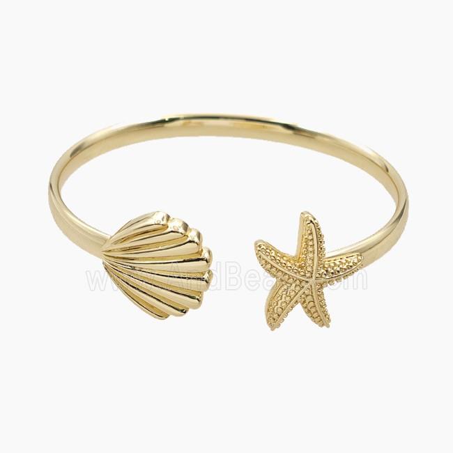 Copper Open Cuff Bangles Scallop Shell Starfish 18K Gold Plated