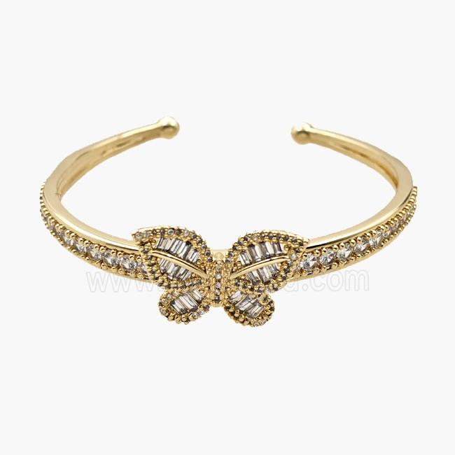 Copper Open Cuff Butterfly Bangles Pave Zirconia 18K Gold Plated