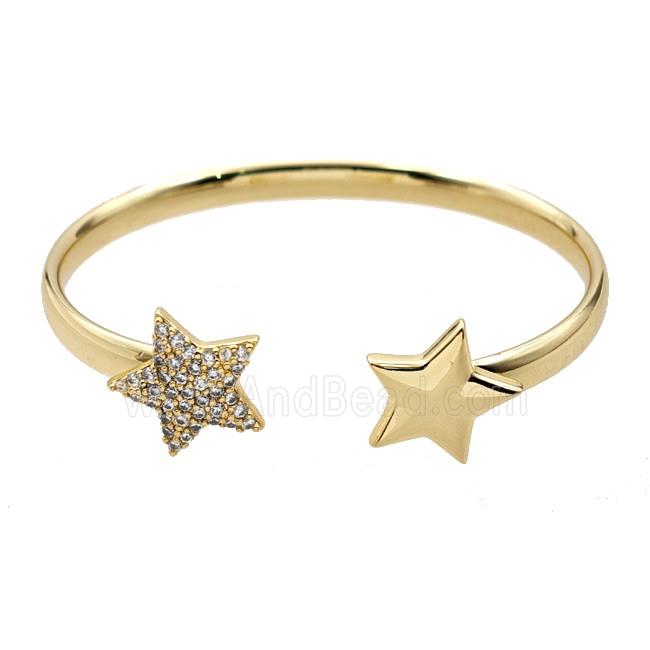 Copper Open Cuff Star Bangles Pave Zirconia 18K Gold Plated