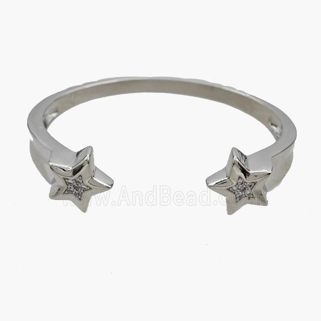 Copper Open Cuff Star Bangles Pave Zirconia Platinum Plated