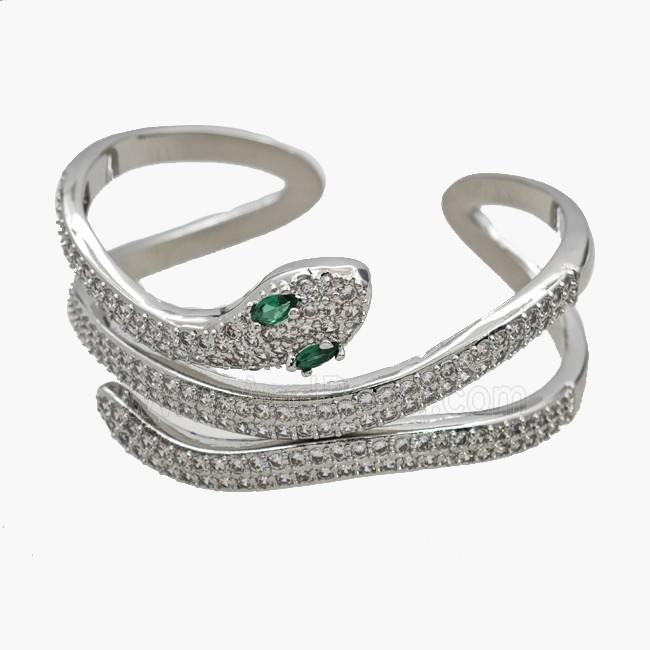 Copper Open Cuff Snake Bangles Pave Zirconia Platinum Plated