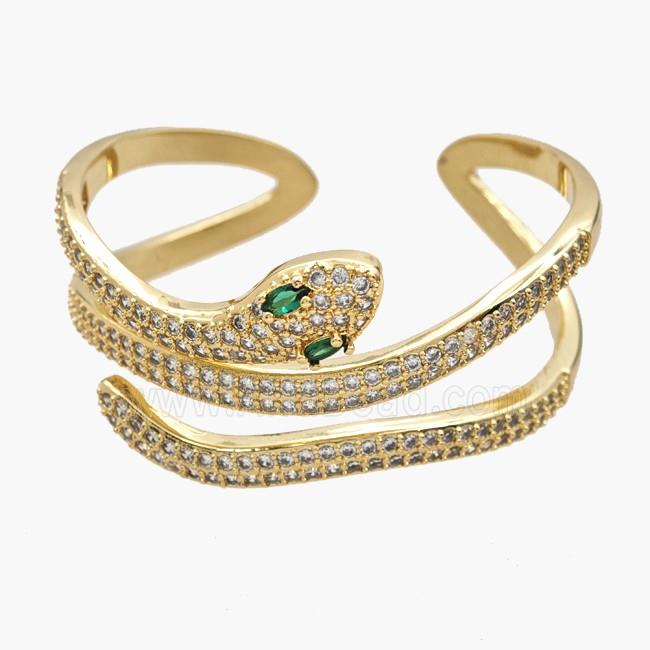 Copper Open Cuff Snake Bangles Pave Zirconia 18K Gold Plated