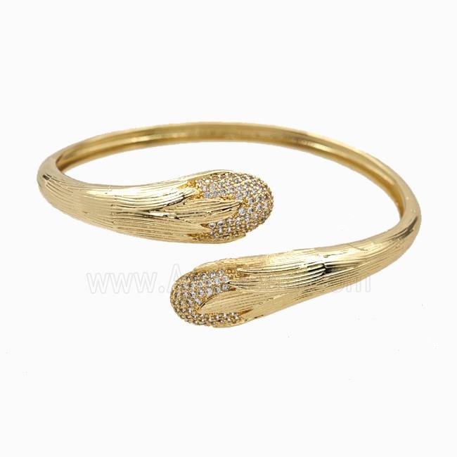 Copper Open Cuff Snake Bangles Pave Zirconia 18K Gold Plated