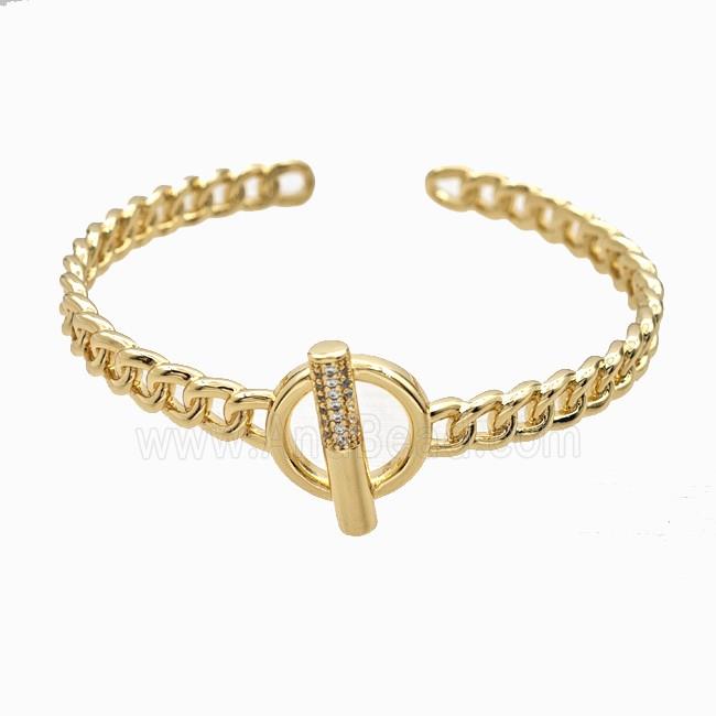 Copper Open Cuff Bangles Pave Zirconia 18K Gold Plated