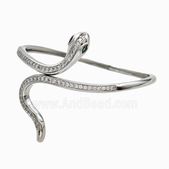 Copper Snake Bangles Pave Zirconia Platinum Plated