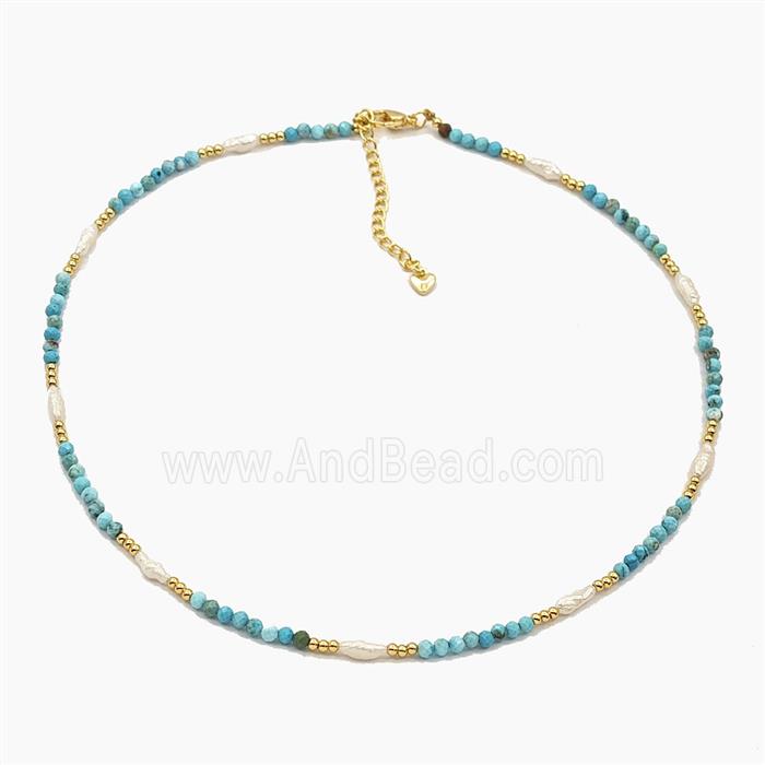 Blue Howlite Turquoise And Pearl Necklaces Adjustable