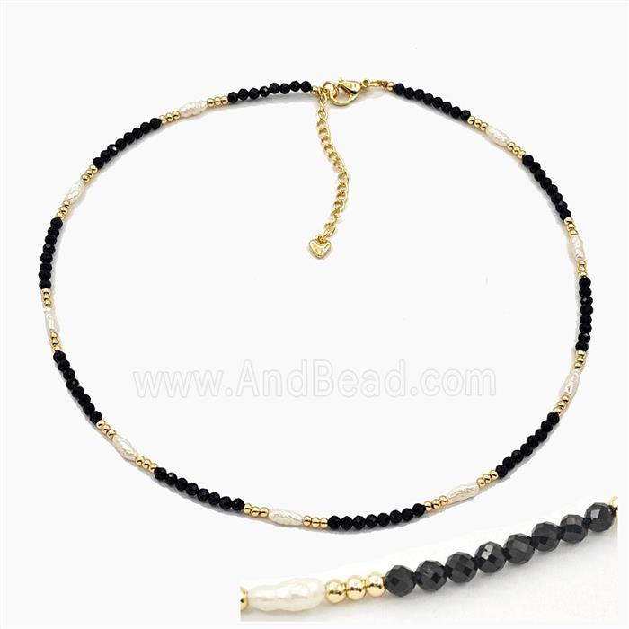 Black Tourmaline And Pearl Necklaces Adjustable