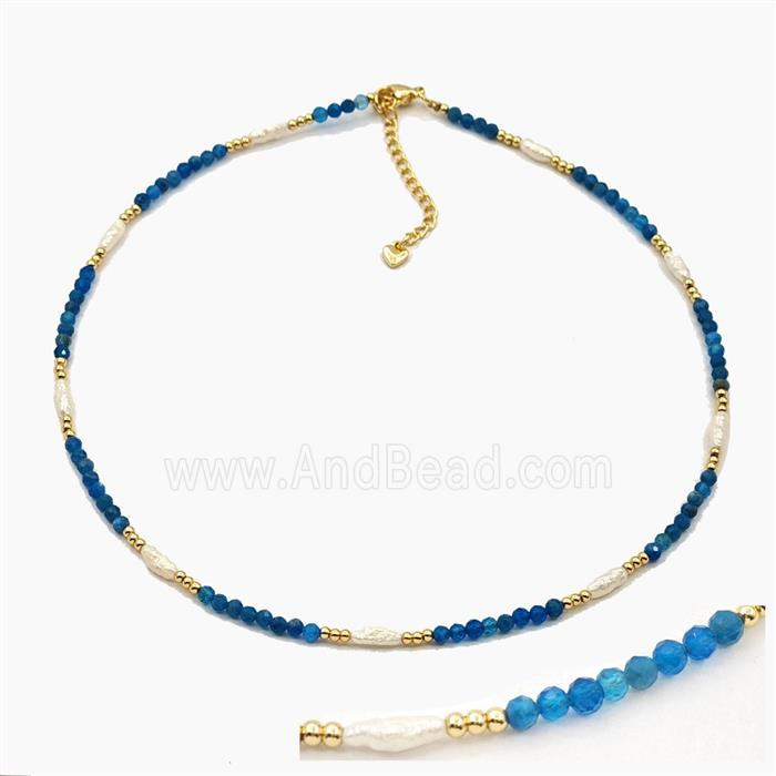 Blue Apatite And Pearl Necklaces Adjustable
