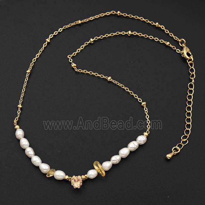 Pearl Necklace Copper Chain Gold Plated