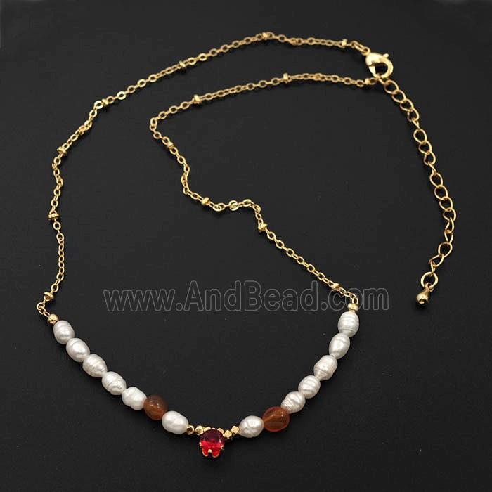 Pearl Necklace Copper Chain Gold Plated