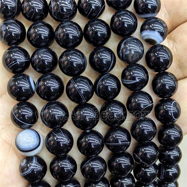 Natural Stripe Agate Beads Black Dye Banded Smooth Round