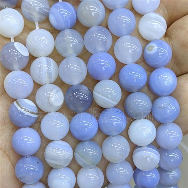 Natural Stripe Agate Beads Blue Dye Smooth Round