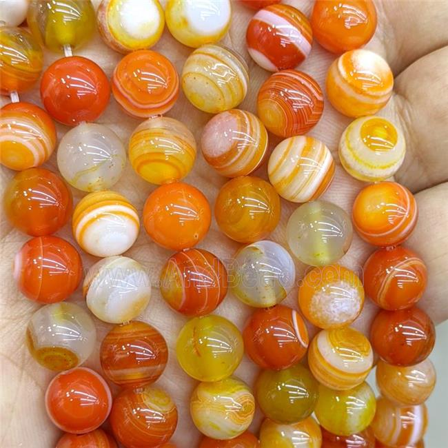 Natural Stripe Agate Beads Orange Dye Smooth Round