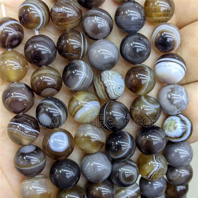 Natural Stripe Agate Beads Coffee Dye Smooth Round