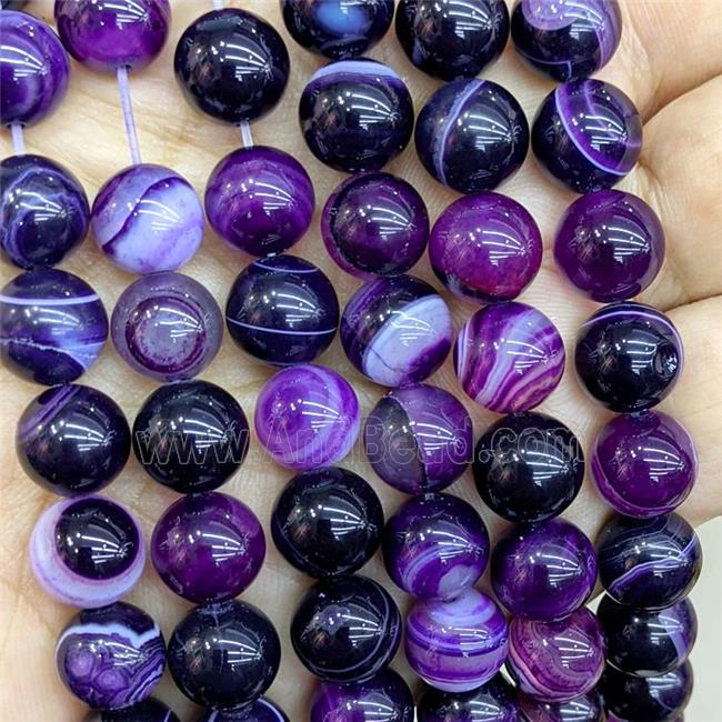 Natural Stripe Agate Beads Purple Dye Smooth Round