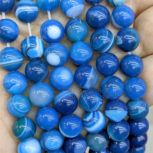 Natural Stripe Agate Beads Blue Dye Smooth Round