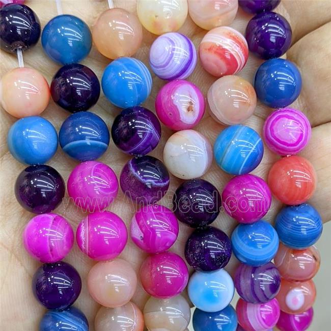 Natural Stripe Agate Beads Dye Smooth Round Mixed Color