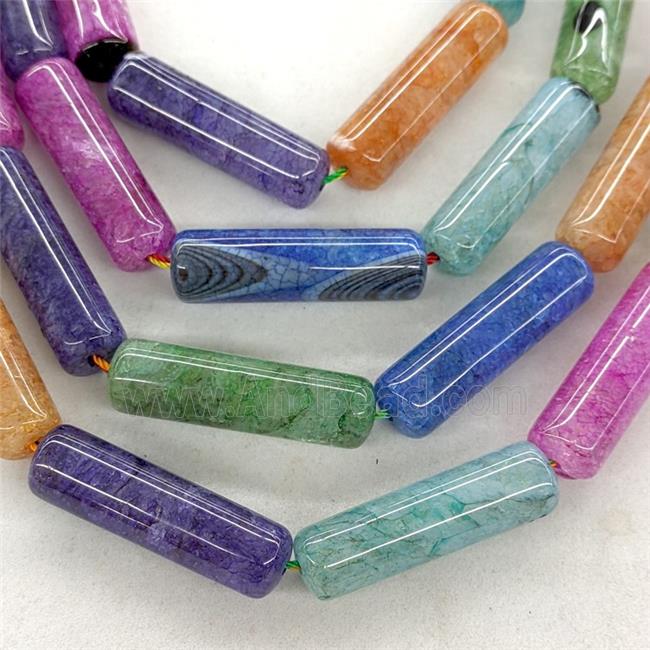 Natural Agate Druzy Tube Beads Mixed Color Dye Column
