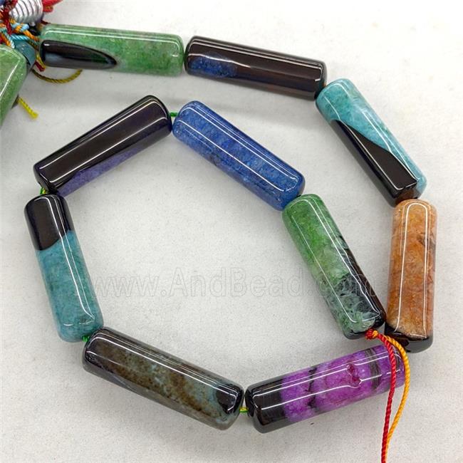 Natural Agate Druzy Tube Beads Mixed Color Dye Column