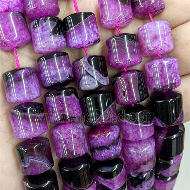 Natural Agate Druzy Column Beads Fuchsia Dye