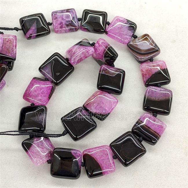 Natural Druzy Agate Square Beads Fuchsia Dye