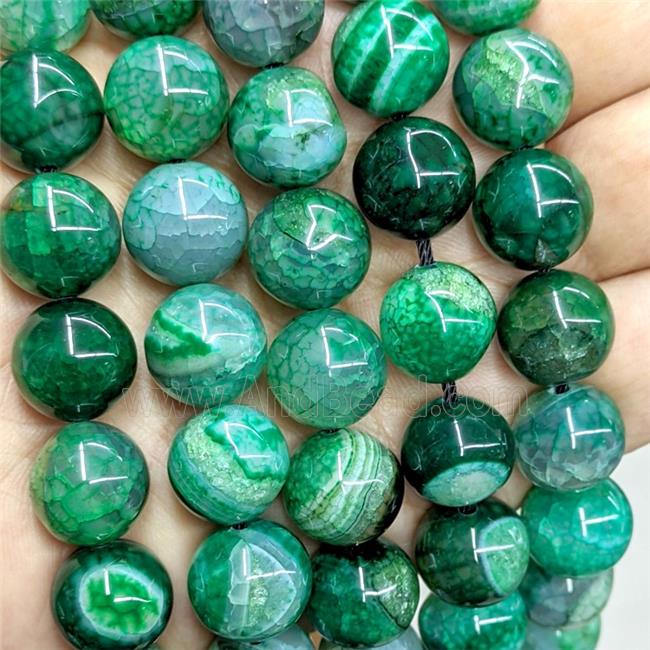 Natural Dragon Veins Agate Beads Smooth Round Green Dye