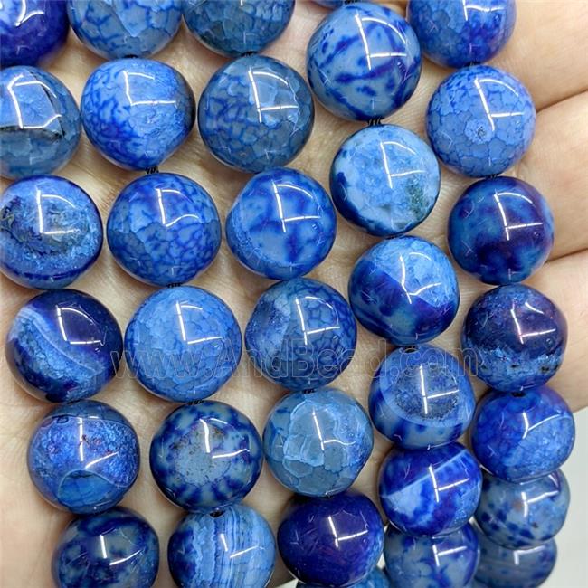 Natural Dragon Veins Agate Beads Smooth Round Skyblue Dye