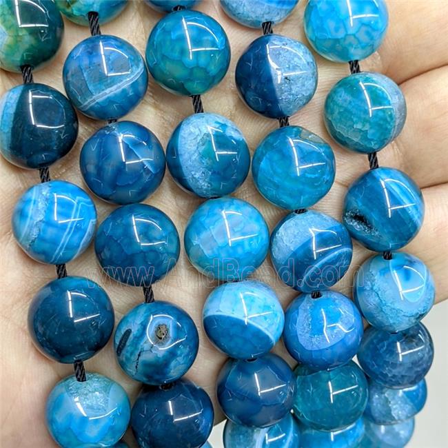 Natural Dragon Veins Agate Beads Smooth Round Teal Dye