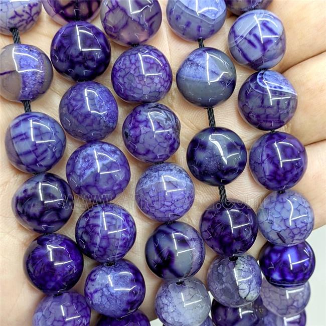 Natural Dragon Veins Agate Beads Smooth Round Purple Dye