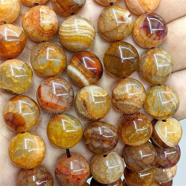 Natural Dragon Veins Agate Beads Smooth Round Orange Dye