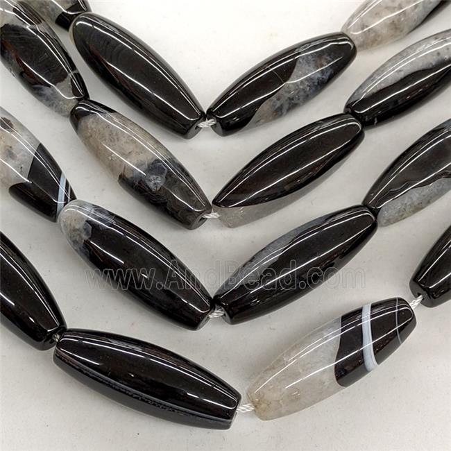 Natural Druzy Agate Rice Beads Black Dye