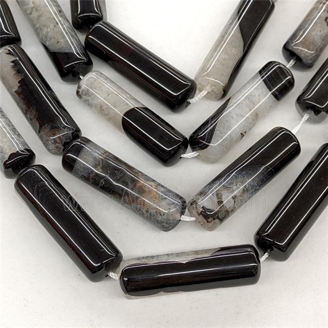 Natural Druzy Agate Column Beads Black Dye