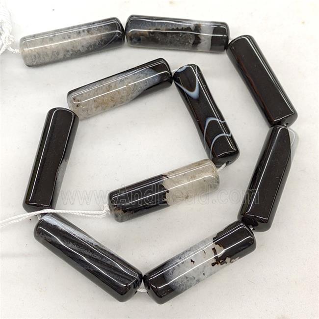 Natural Druzy Agate Column Beads Black Dye