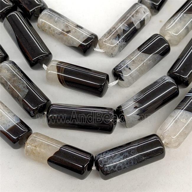 Natural Druzy Agate Column Beads Black Dye