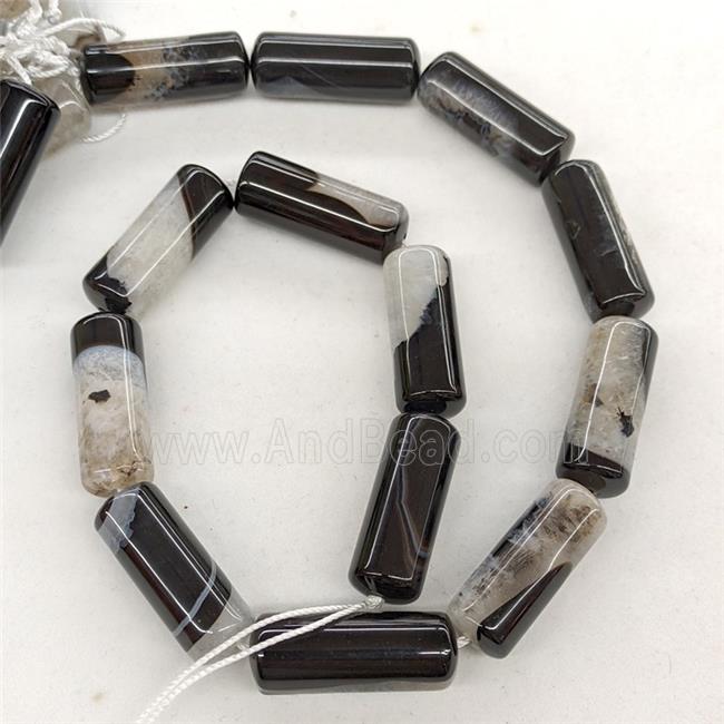 Natural Druzy Agate Column Beads Black Dye