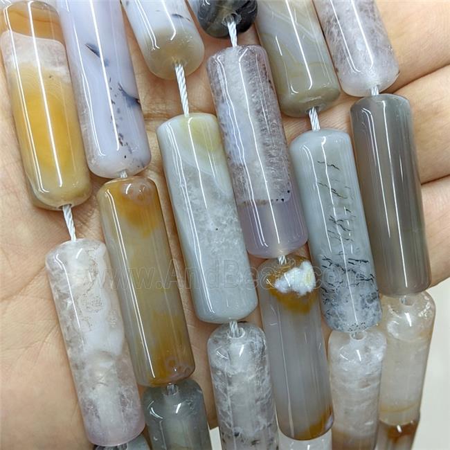 Natural Agate Column Beads Gray