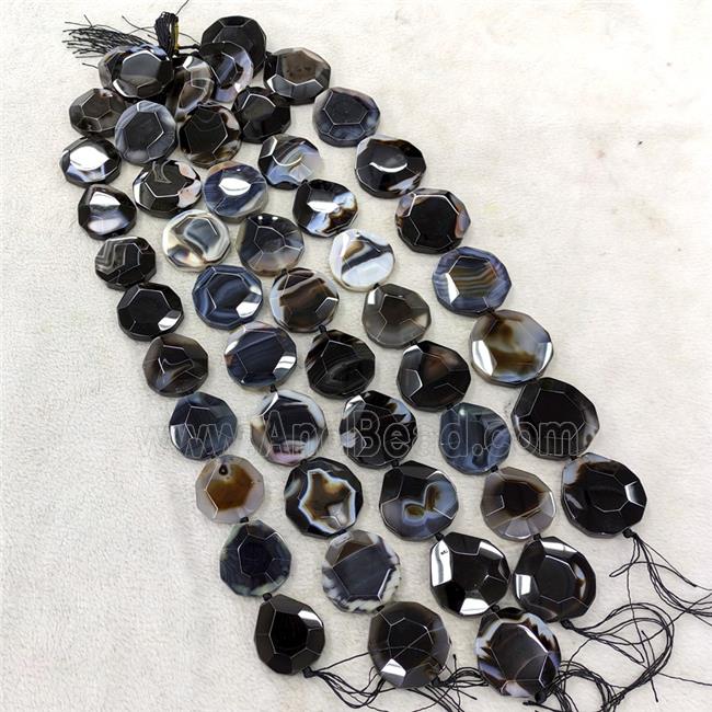 Natural Agate Slice Beads Freeform Black Dye Faceted