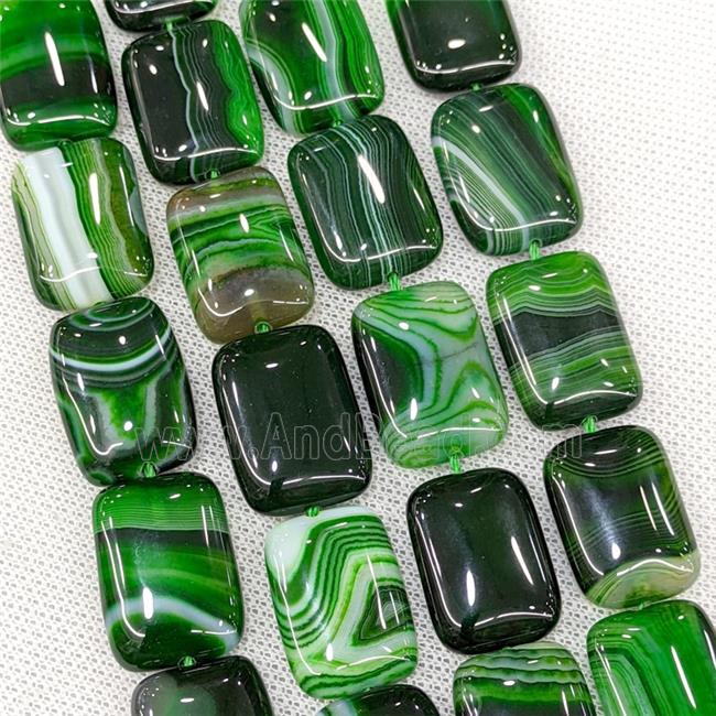 Natural Striped Agate Beads Rectangle Green Dye