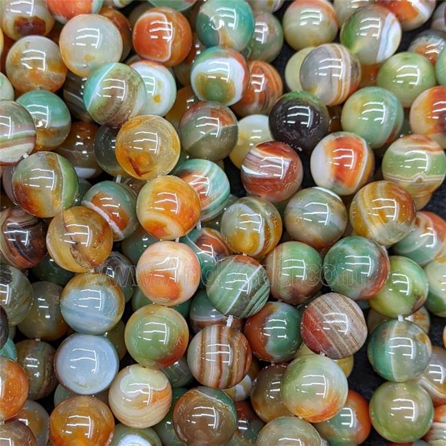 Natural Striped Agate Beads Banded Smooth Round Green Red Dye