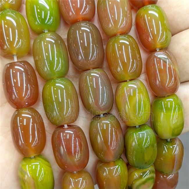Natural Chinese Yanyuan Agate Barrel Beads Red Green Dye