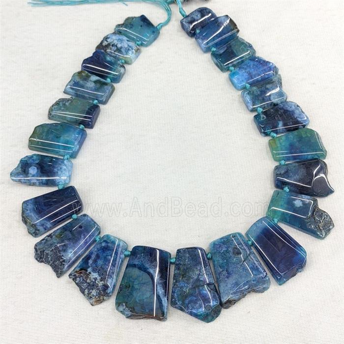 Natural Sakura Agate Beads Freeform Graduated Topdrilled Blue Dye