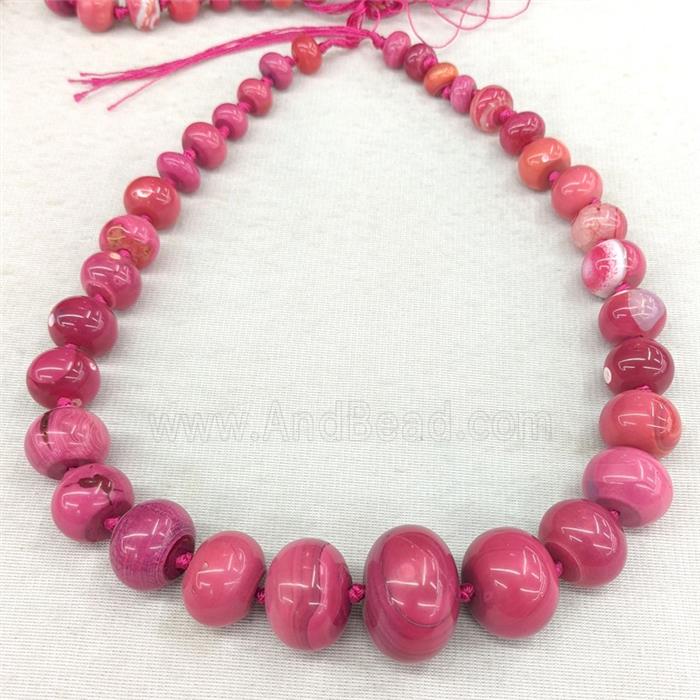 Natural Agate Rondelle Beads Graduated Red Dye Smooth