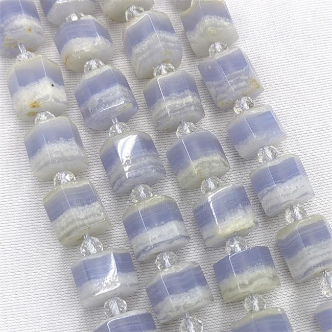 Natural Blue Lace Agate Tube Beads Faceted Column