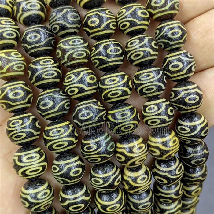 Black Tibetan Agate Round Beads Yellow Eye