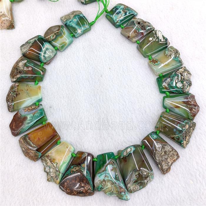 Green Dye Agate Beads Freeform Graduated Topdrilled Dye