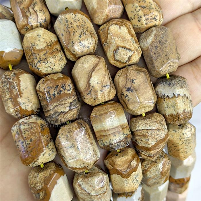 Natural Picture Jasper Column Beads Faceted